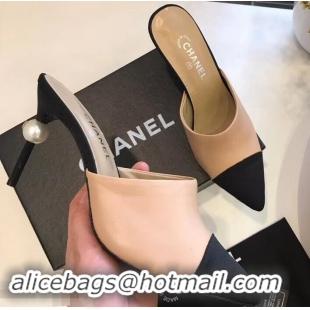 New Stylish Chanel Pearl Heel 8.5cm Mules G32100 Apricot 2019