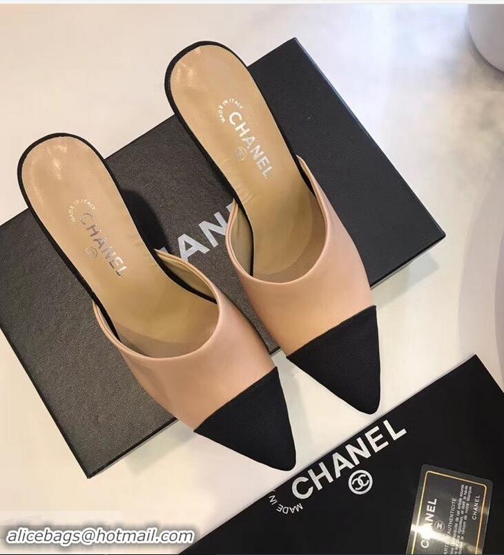 New Stylish Chanel Pearl Heel 8.5cm Mules G32100 Apricot 2019