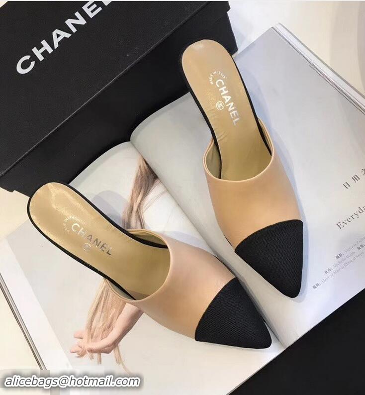 New Stylish Chanel Pearl Heel 8.5cm Mules G32100 Apricot 2019