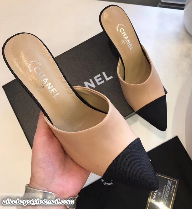 New Stylish Chanel Pearl Heel 8.5cm Mules G32100 Apricot 2019