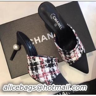 New Product Chanel Pearl Heel 8.5cm Mules G32100 Tweed Red 2019