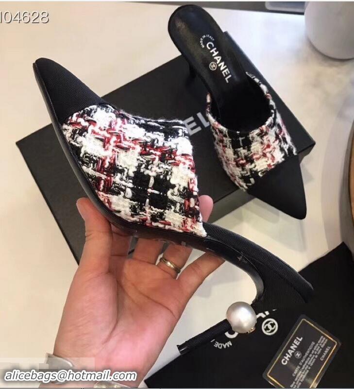 New Product Chanel Pearl Heel 8.5cm Mules G32100 Tweed Red 2019