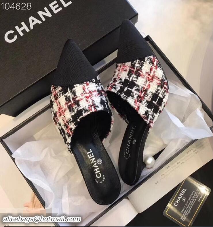 New Product Chanel Pearl Heel 8.5cm Mules G32100 Tweed Red 2019