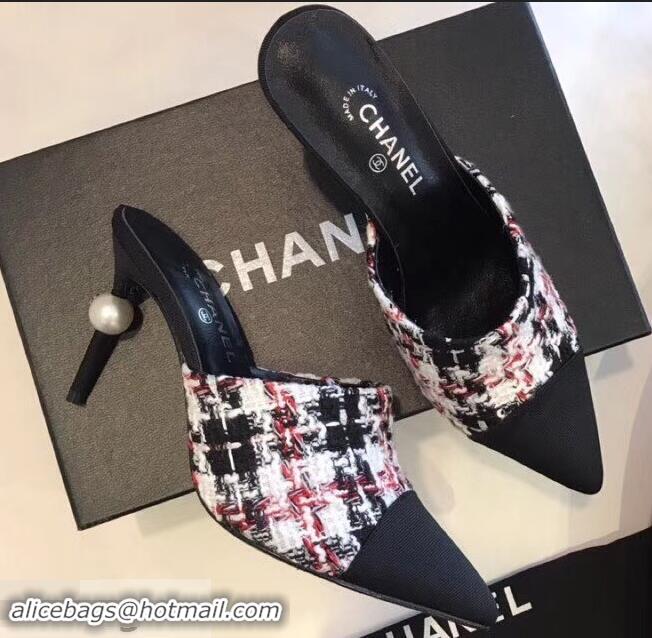 New Product Chanel Pearl Heel 8.5cm Mules G32100 Tweed Red 2019