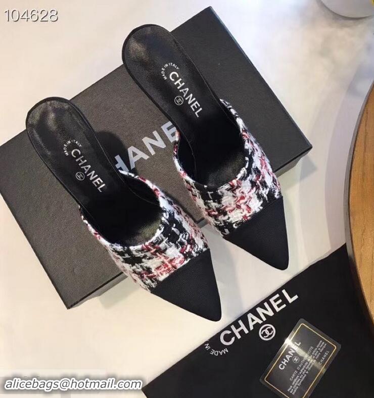 New Product Chanel Pearl Heel 8.5cm Mules G32100 Tweed Red 2019