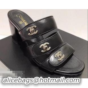 Hot Sale Discount Chanel CC Logo Heel Mules G34670 Black 2019