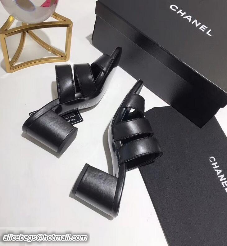 Hot Sale Discount Chanel CC Logo Heel Mules G34670 Black 2019