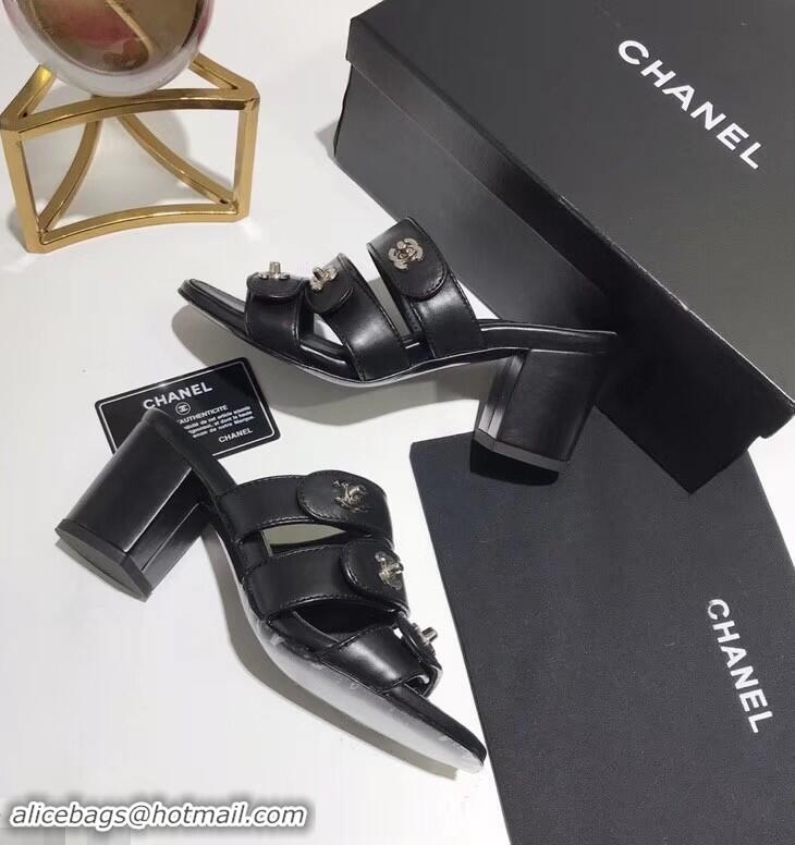 Hot Sale Discount Chanel CC Logo Heel Mules G34670 Black 2019