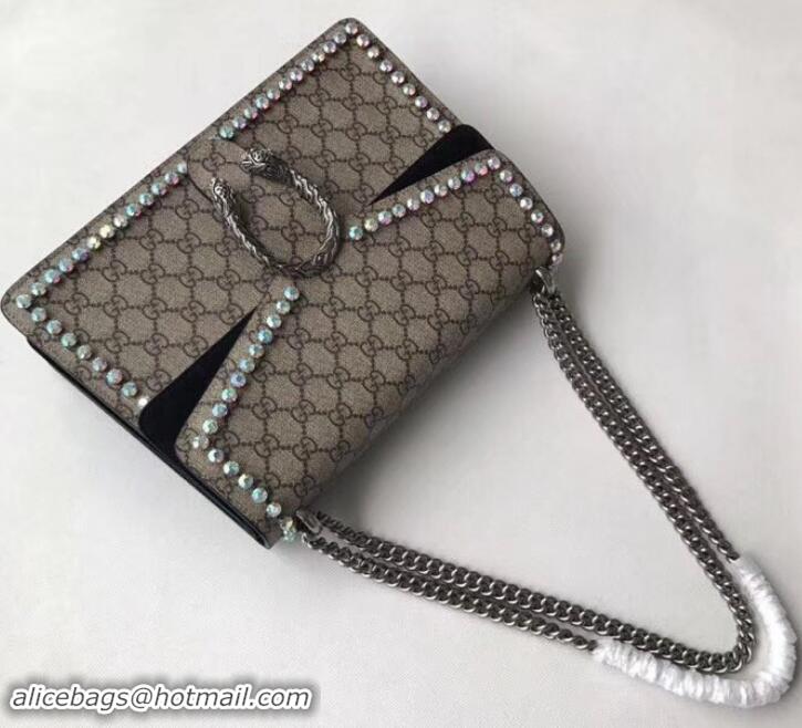 Discount Gucci Crystal GG Supreme Canvas Dionysus Medium Shoulder Bag 403348/400235 Black