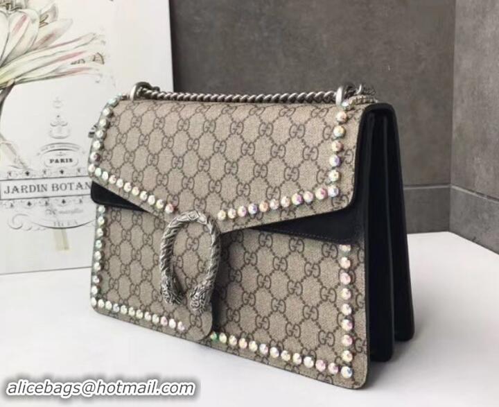 Discount Gucci Crystal GG Supreme Canvas Dionysus Medium Shoulder Bag 403348/400235 Black