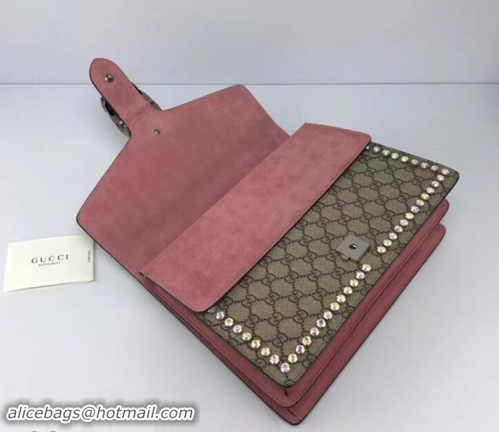 Sophisticated Gucci Crystal GG Supreme Canvas Dionysus Medium Shoulder Bag 403348/400235 Pink