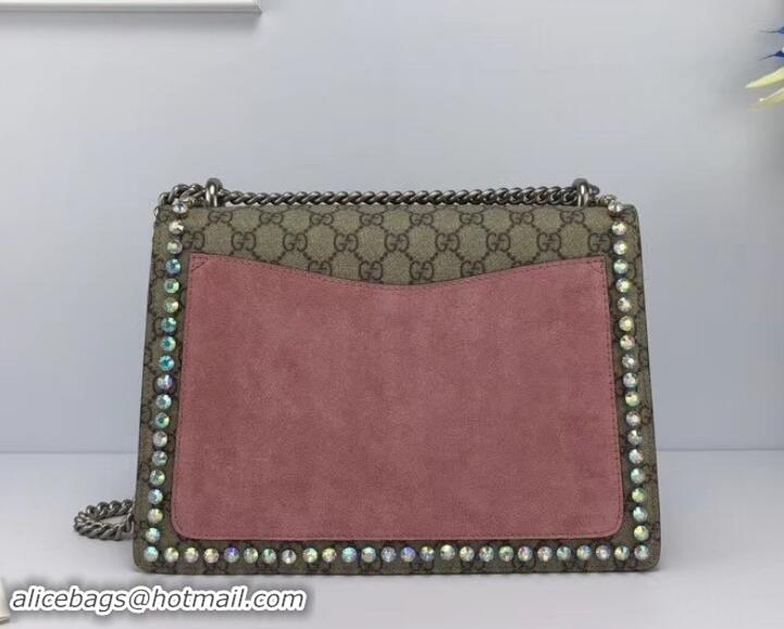 Sophisticated Gucci Crystal GG Supreme Canvas Dionysus Medium Shoulder Bag 403348/400235 Pink