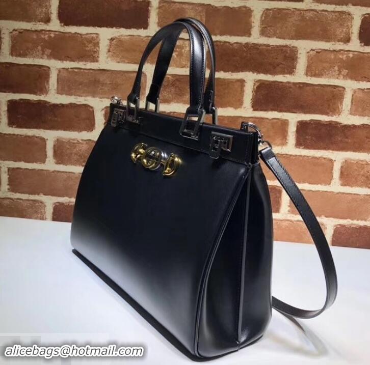 Good Quality Gucci Zumi Smooth Leather Medium Top Handle Bag 564714 Black 2019