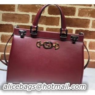 Fashion Luxury Gucci Zumi Smooth Leather Medium Top Handle Bag 564714 Burgundy 2019