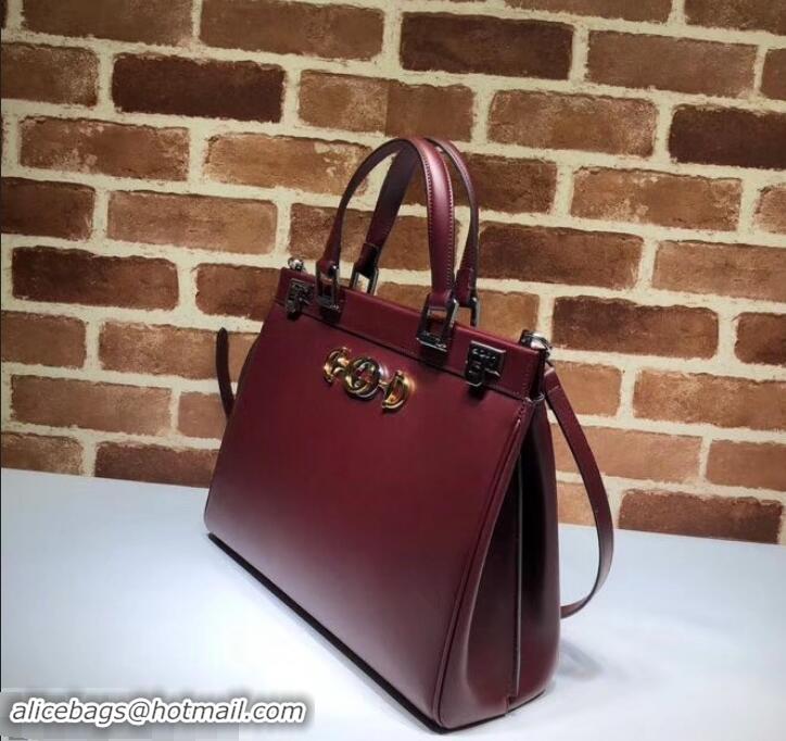 Fashion Luxury Gucci Zumi Smooth Leather Medium Top Handle Bag 564714 Burgundy 2019