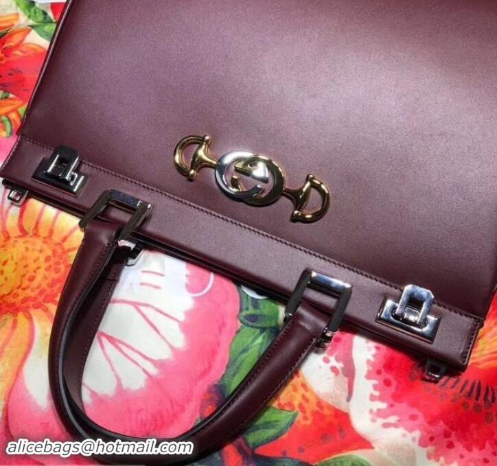 Fashion Luxury Gucci Zumi Smooth Leather Medium Top Handle Bag 564714 Burgundy 2019