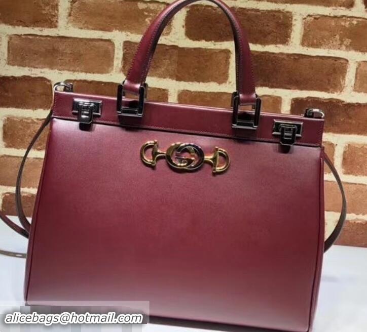 Fashion Luxury Gucci Zumi Smooth Leather Medium Top Handle Bag 564714 Burgundy 2019