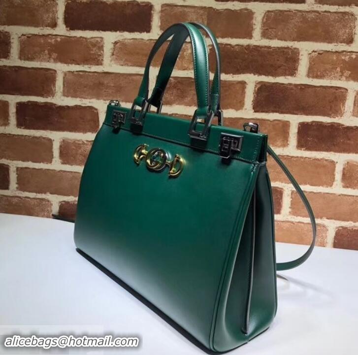 Fashion Gucci Zumi Smooth Leather Medium Top Handle Bag 564714 Green 2019