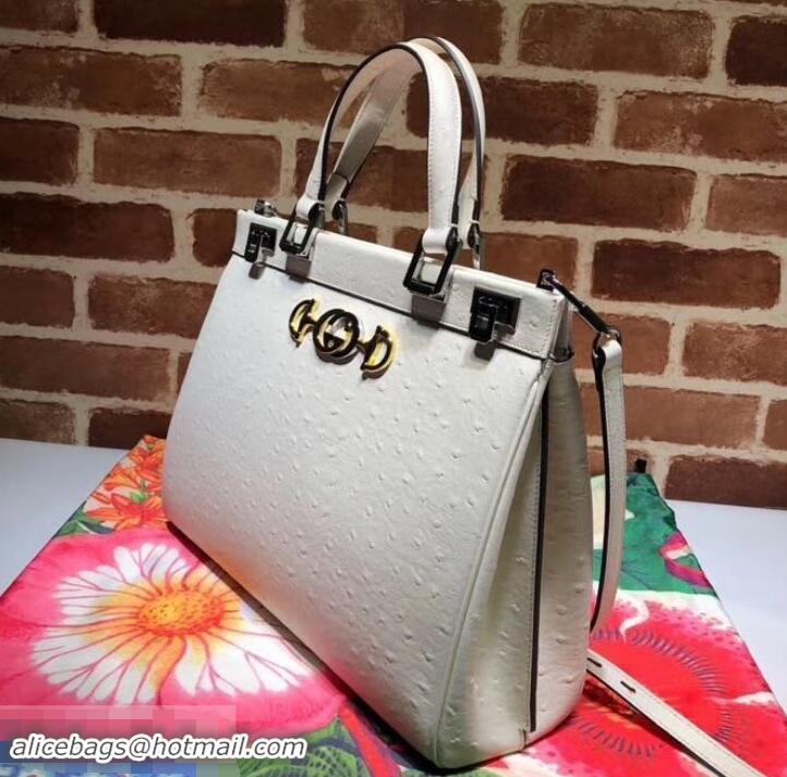 Grade Quality Gucci Zumi Smooth Leather Medium Top Handle Bag 564714 White 2019