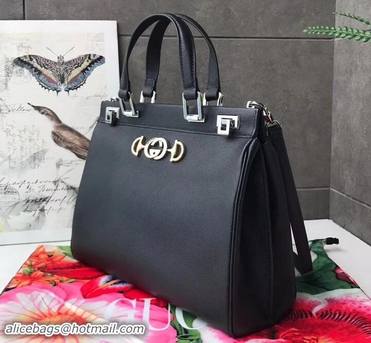 Most Popular Gucci Zumi Grainy Leather Medium Top Handle Bag 564714 Black 2019