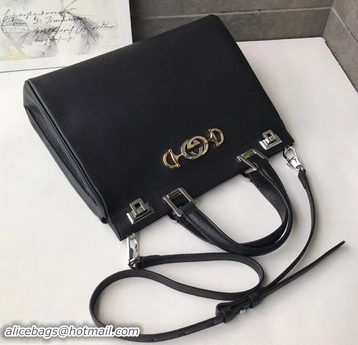 Most Popular Gucci Zumi Grainy Leather Medium Top Handle Bag 564714 Black 2019