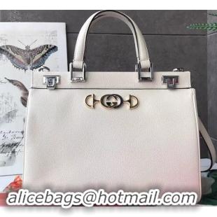 Grade Gucci Zumi Grainy Leather Medium Top Handle Bag 564714 White 2019