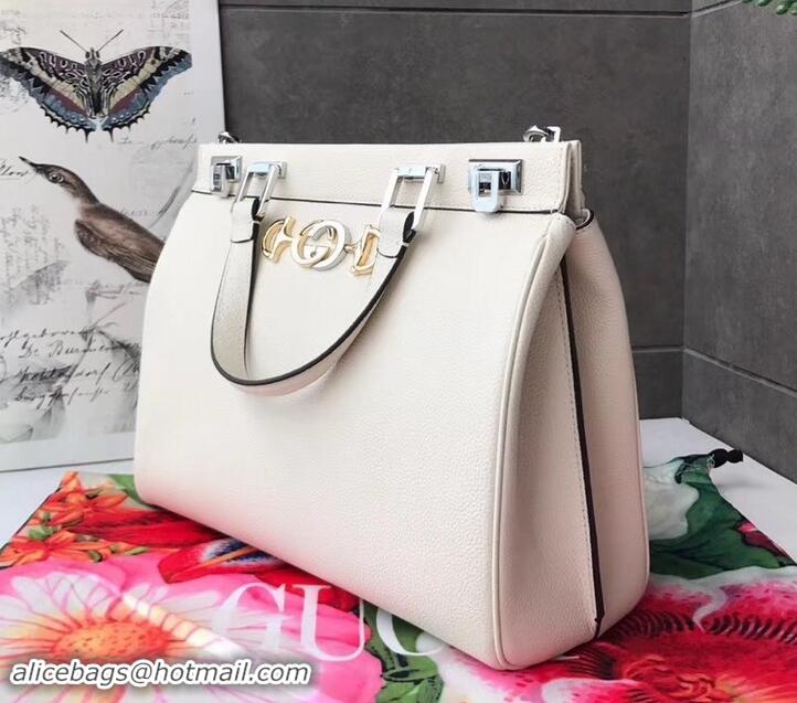 Grade Gucci Zumi Grainy Leather Medium Top Handle Bag 564714 White 2019