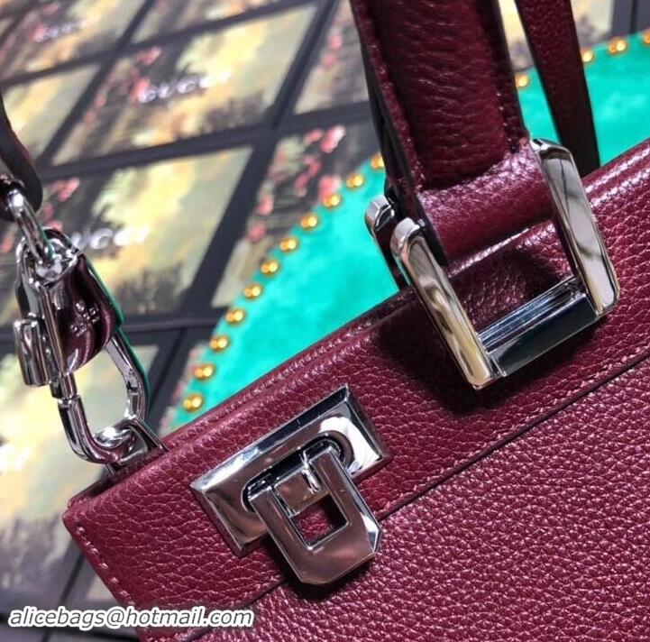  Luxury Discount Gucci Zumi Grainy Leather Medium Top Handle Bag 564714 Burgundy 2019