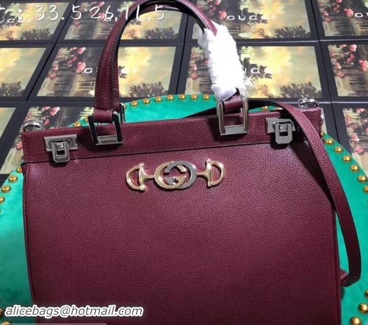  Luxury Discount Gucci Zumi Grainy Leather Medium Top Handle Bag 564714 Burgundy 2019