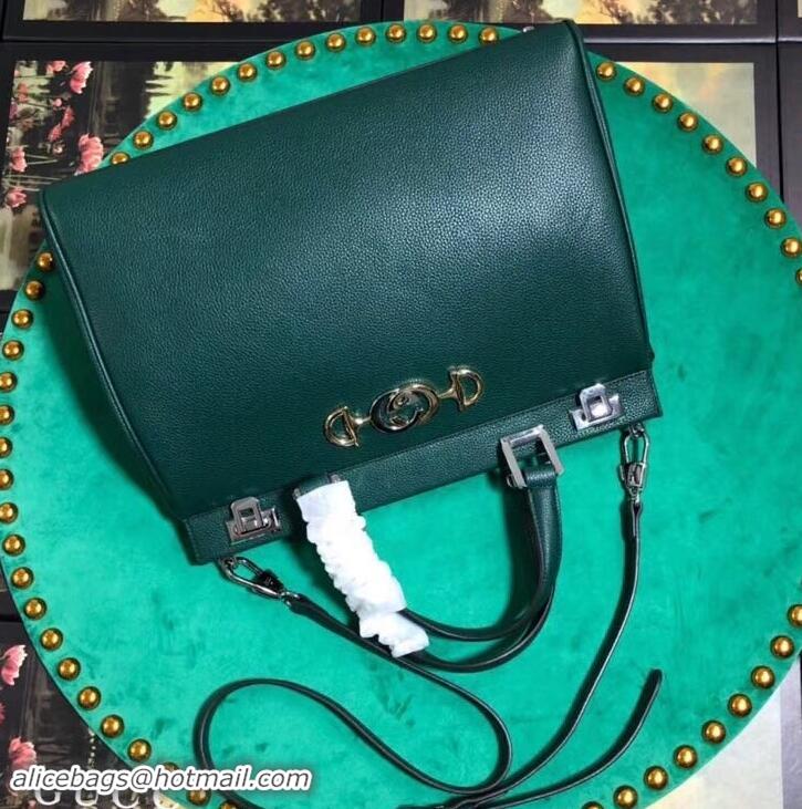 Sumptuous Gucci Zumi Grainy Leather Medium Top Handle Bag 564714 Green 2019