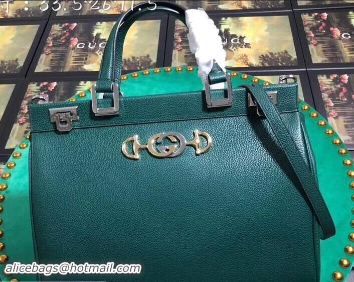 Sumptuous Gucci Zumi Grainy Leather Medium Top Handle Bag 564714 Green 2019