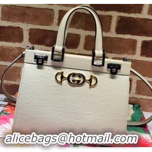 Stylish Gucci Zumi Ostrich Pattern Small Top Handle Bag 569712 White 2019