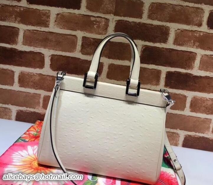 Stylish Gucci Zumi Ostrich Pattern Small Top Handle Bag 569712 White 2019