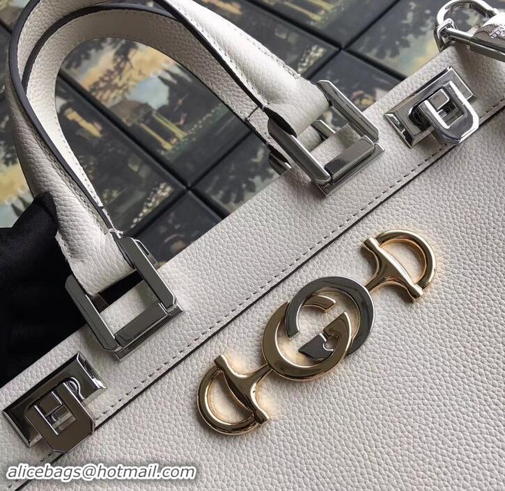 Top Design Gucci Zumi Grainy Leather Small Top Handle Bag 569712 White 2019