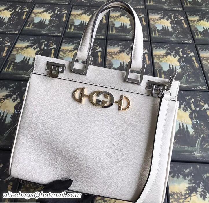 Top Design Gucci Zumi Grainy Leather Small Top Handle Bag 569712 White 2019