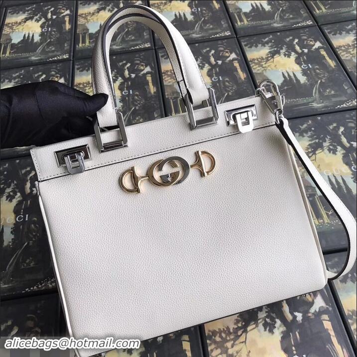 Top Design Gucci Zumi Grainy Leather Small Top Handle Bag 569712 White 2019