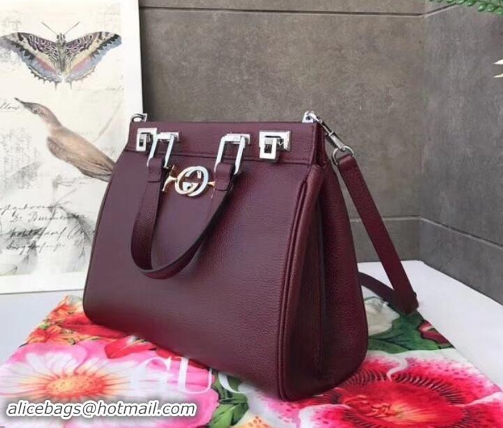 Top Grade Gucci Zumi Grainy Leather Small Top Handle Bag 569712 Burgundy 2019