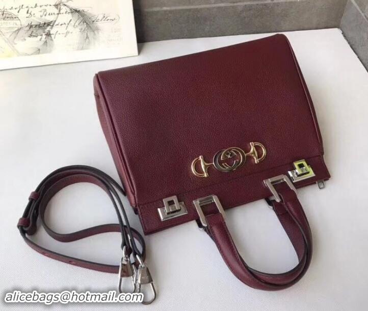 Top Grade Gucci Zumi Grainy Leather Small Top Handle Bag 569712 Burgundy 2019