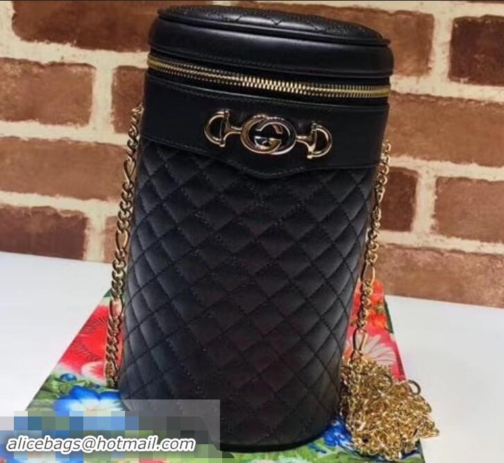 Top Design Gucci Interlocking G Horsebit Quilted Leather Belt Bag 572298 Black 2019