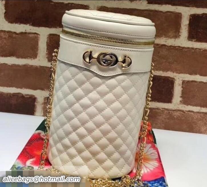 Good Quality Gucci Interlocking G Horsebit Quilted Leather Belt Bag 572298 White 2019 