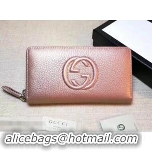 Luxury GUCCI SOHO WALLET 308004 IN GRAINED LEATHER pink gold