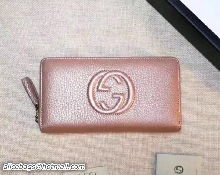 Luxury GUCCI SOHO WALLET 308004 IN GRAINED LEATHER pink gold