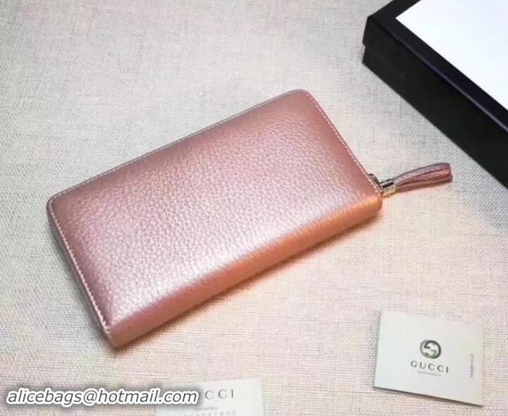 Luxury GUCCI SOHO WALLET 308004 IN GRAINED LEATHER pink gold