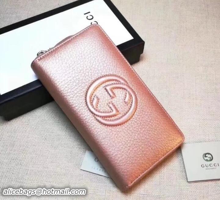 Luxury GUCCI SOHO WALLET 308004 IN GRAINED LEATHER pink gold