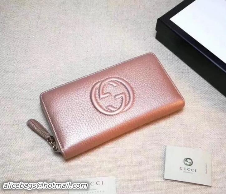 Luxury GUCCI SOHO WALLET 308004 IN GRAINED LEATHER pink gold