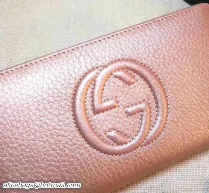 Luxury GUCCI SOHO WALLET 308004 IN GRAINED LEATHER pink gold