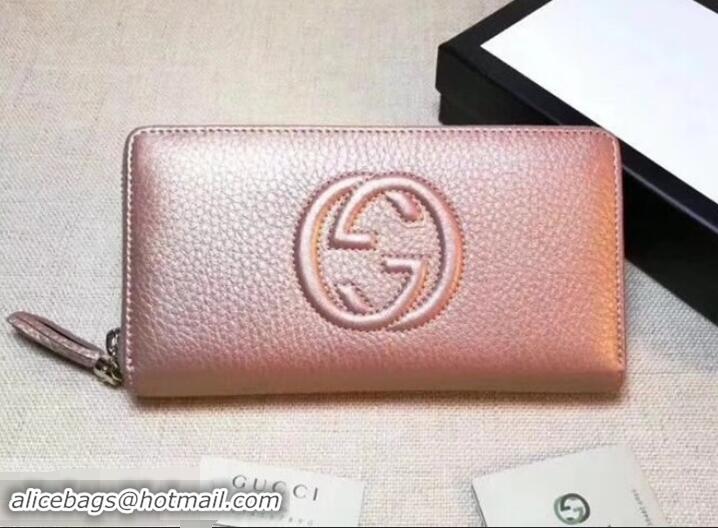 Luxury GUCCI SOHO WALLET 308004 IN GRAINED LEATHER pink gold