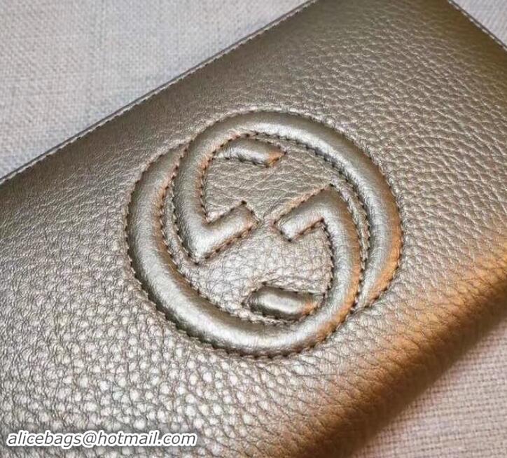 Top Quality GUCCI SOHO WALLET 308004 IN GRAINED LEATHER metallic gold