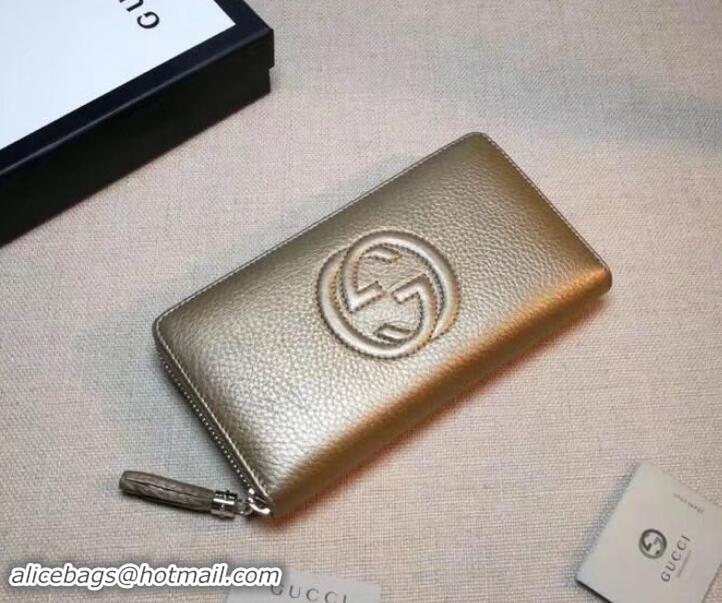 Top Quality GUCCI SOHO WALLET 308004 IN GRAINED LEATHER metallic gold