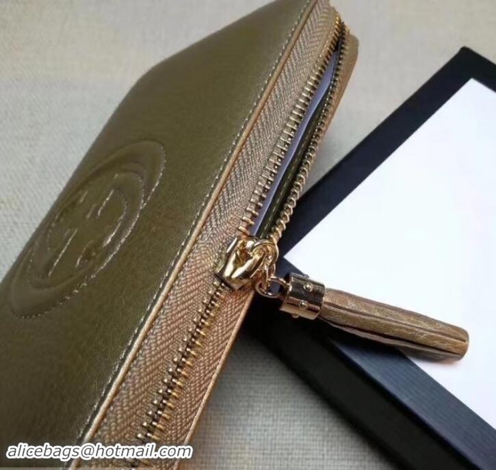 Top Quality GUCCI SOHO WALLET 308004 IN GRAINED LEATHER metallic gold